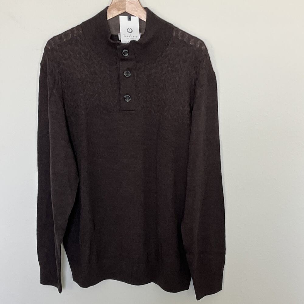 Mens TURNBURY MERINO WOOL Dark Brown Sweater Pullover Mock Neck Long Sleeve XL - Picture 3 of 8